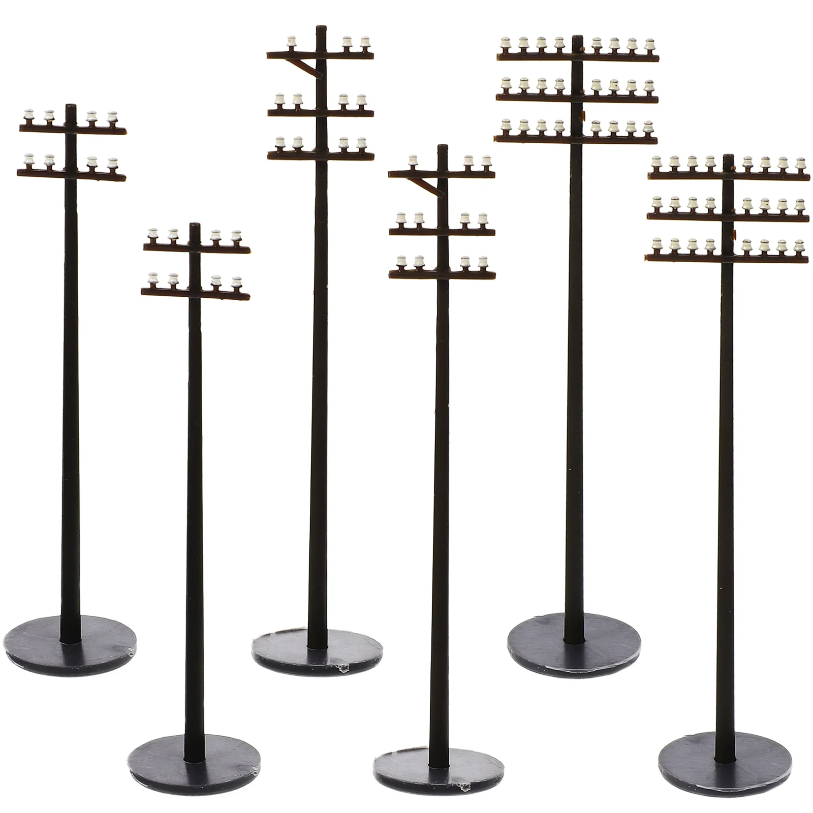 6 Pcs Black Phone Micro Landscape Telephone Pole DIY Supply Toy Telegraph Models Fake Sand Table Decor Scenery Poles Miss