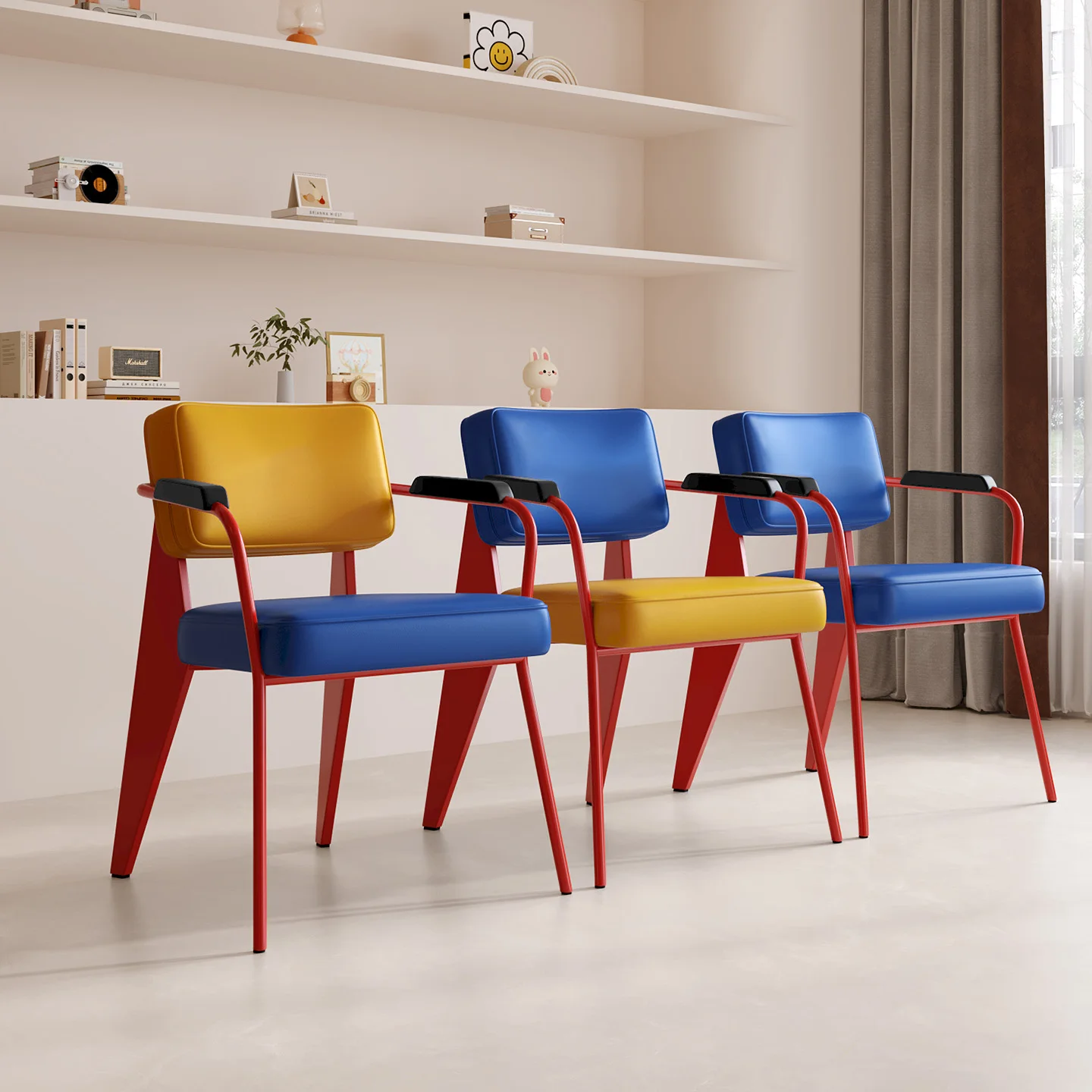 Dining chair Home cafe Backrest Metal armrest stool