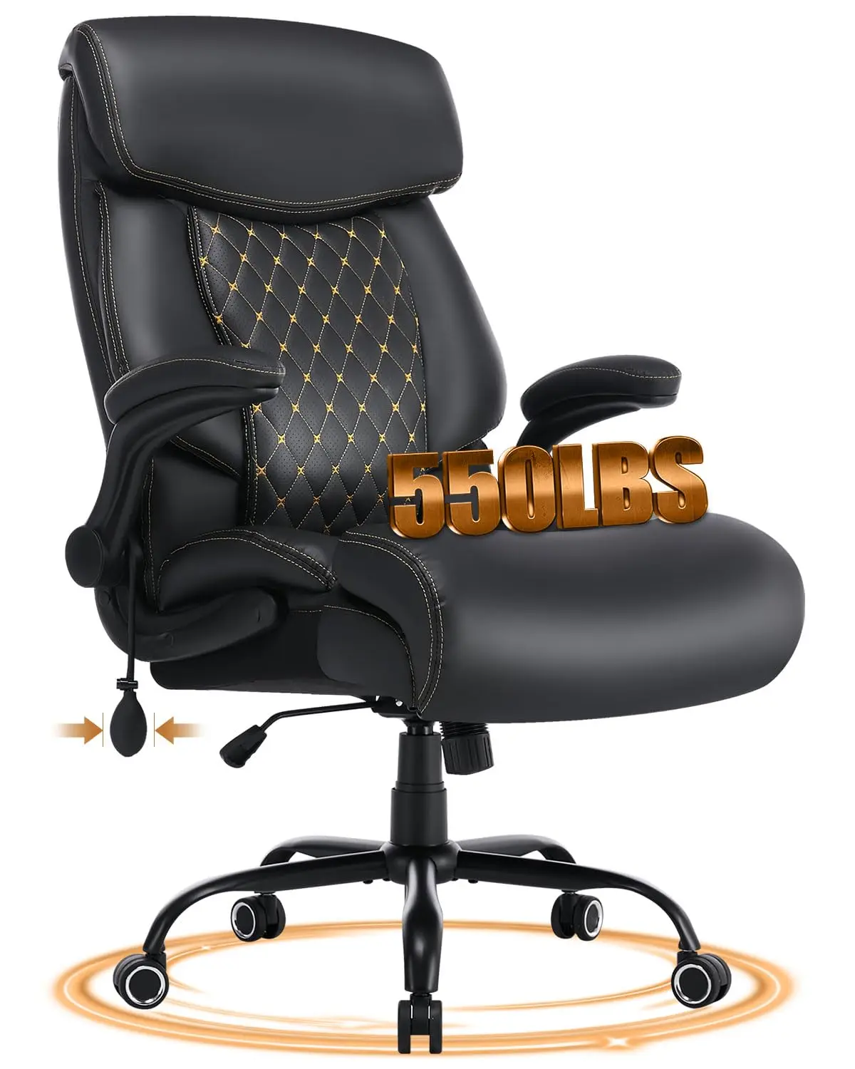 550LBS Heavy Duty Ergonomic Office Chair Flip-Up Arms Adjustable Lumbar High Back Leather Executive Desk Chair, Customized