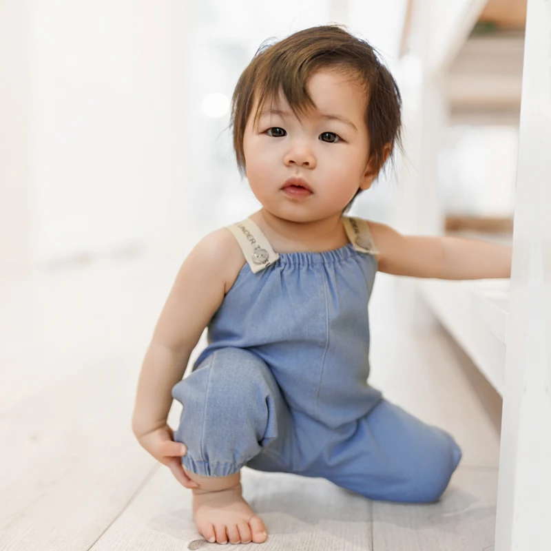 Ali layette SS26 blue denim washed collection kids denim Rompers