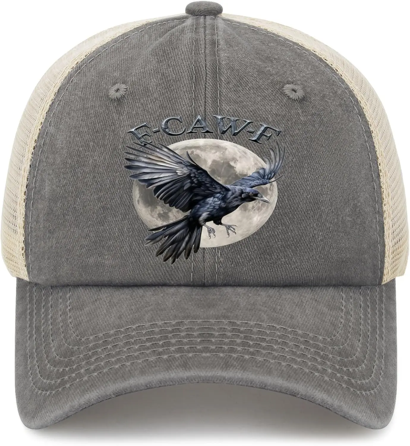 F-Caw F Funny Black Bird Hats for Mens Aesthetic Washed Distressed Baseball Cap