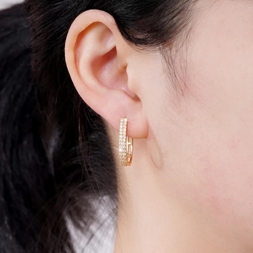 Korea Temperament Geometry U-shaped Super Flash High Quality 5A Zircon Hoop Earrings for Women Exquisite Stainless Steel Jewelry