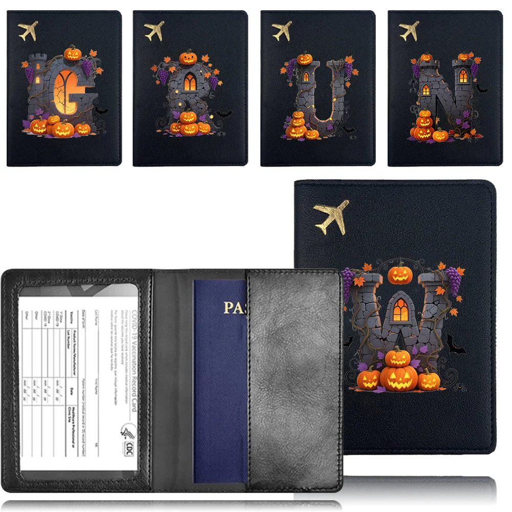 

1 шт., обложка для паспорта из искусственной кожи с креативным принтом, сумка для хранения паспорта, утолщенная водонепроницаемая защита для удостоверения личности, Хэллоуин, буквенный узор