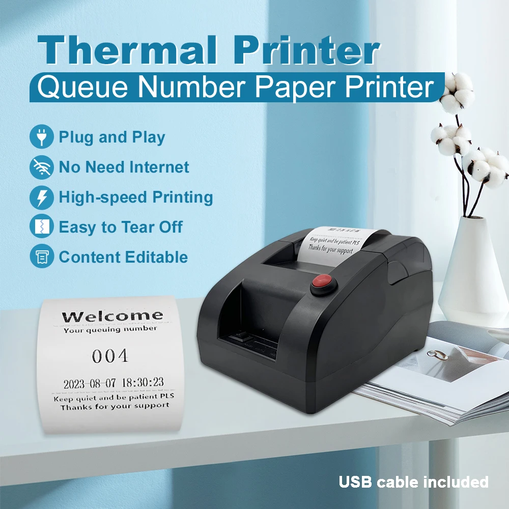 Ticket Thermal Printer Can Edit Print Text via PC Wireless Queue Call System Show Queuing Number