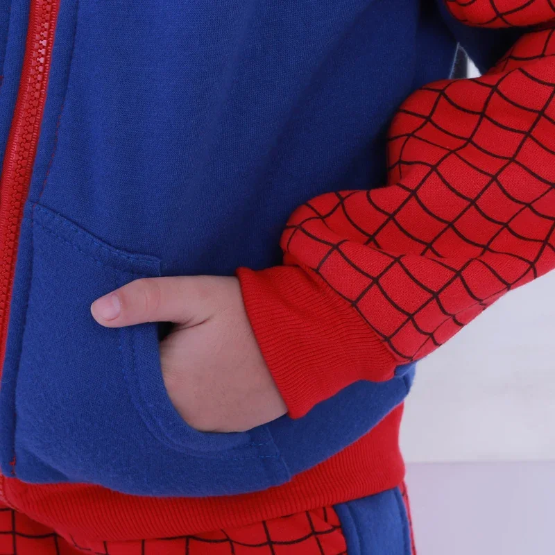 Movie Spider-Man Creative Girls Boys Fleece Coat Pants Autumn and Winter One-piece Hooded Plus Velvet Comfortable