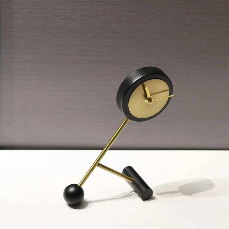 Simple Light Luxury Metal Geometric Stand Clock Living Room Art Deco Clock