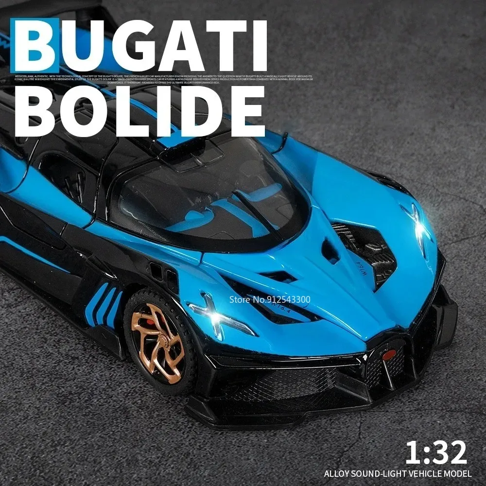 1/32 Bugatti Bolide Alloy Sport Car Model Toys Simulation Diecasts Metal Vehicle With Sound Light Pull Back Decoration Boy Gifts