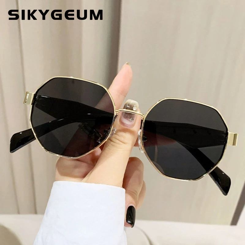 SIKYGEUM Retro Sunglasses Women Fashion Polygonal Metal Frame Sunglasses Men Luxury Brand Designer Gafas De Sol Hombre