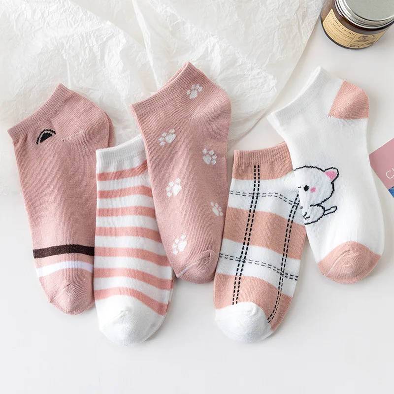 5 Pairs Women\'s Socks Set Cute Clothes Strawberry Kawai Japanese Fashion Sports Cotton Female Funny Gifts Cartoon Wholesale