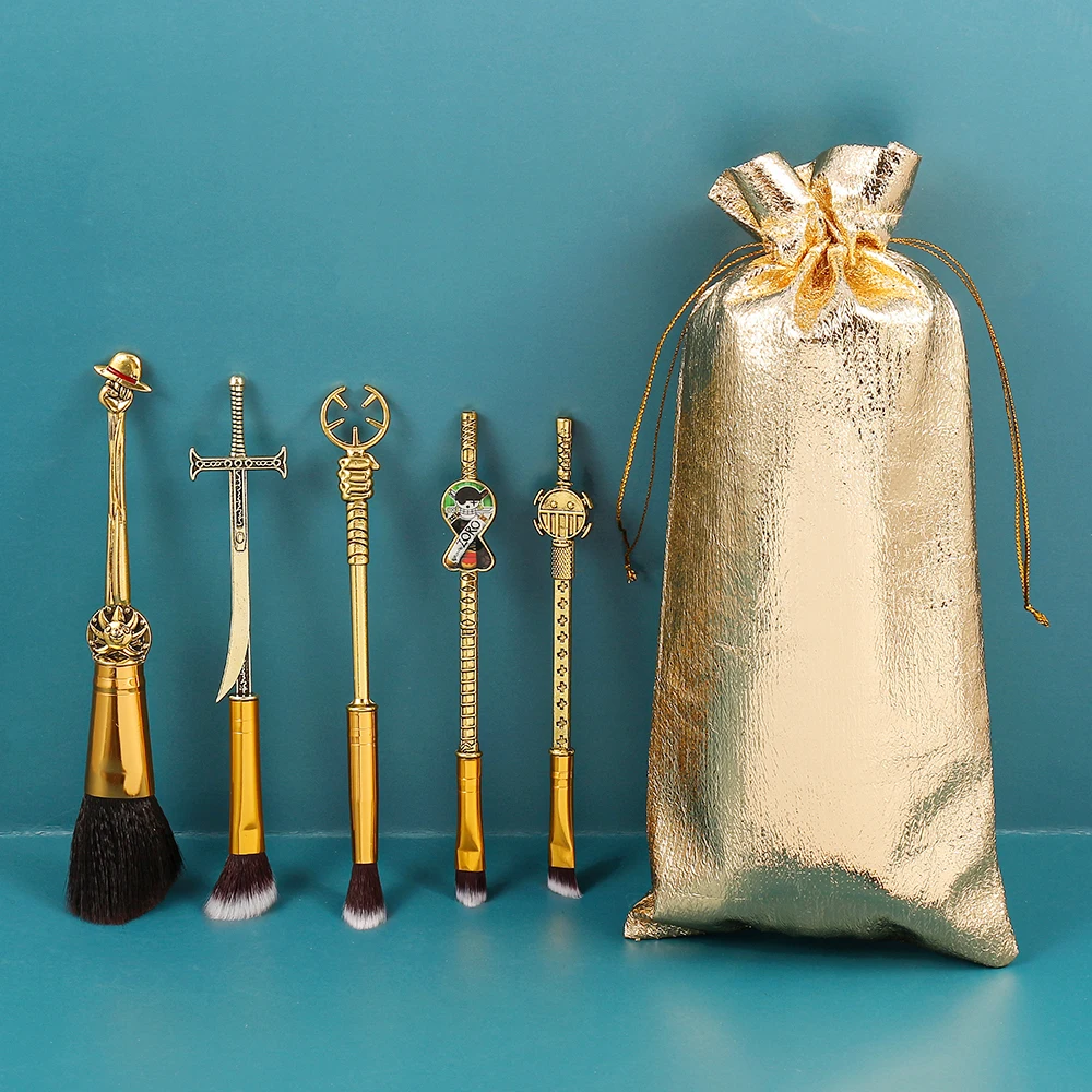 5 ピース/セットワンピースモンキー・d・ルフィ漫画メタルハンドルメイクブラシセットコスプレ女性アクセサリー