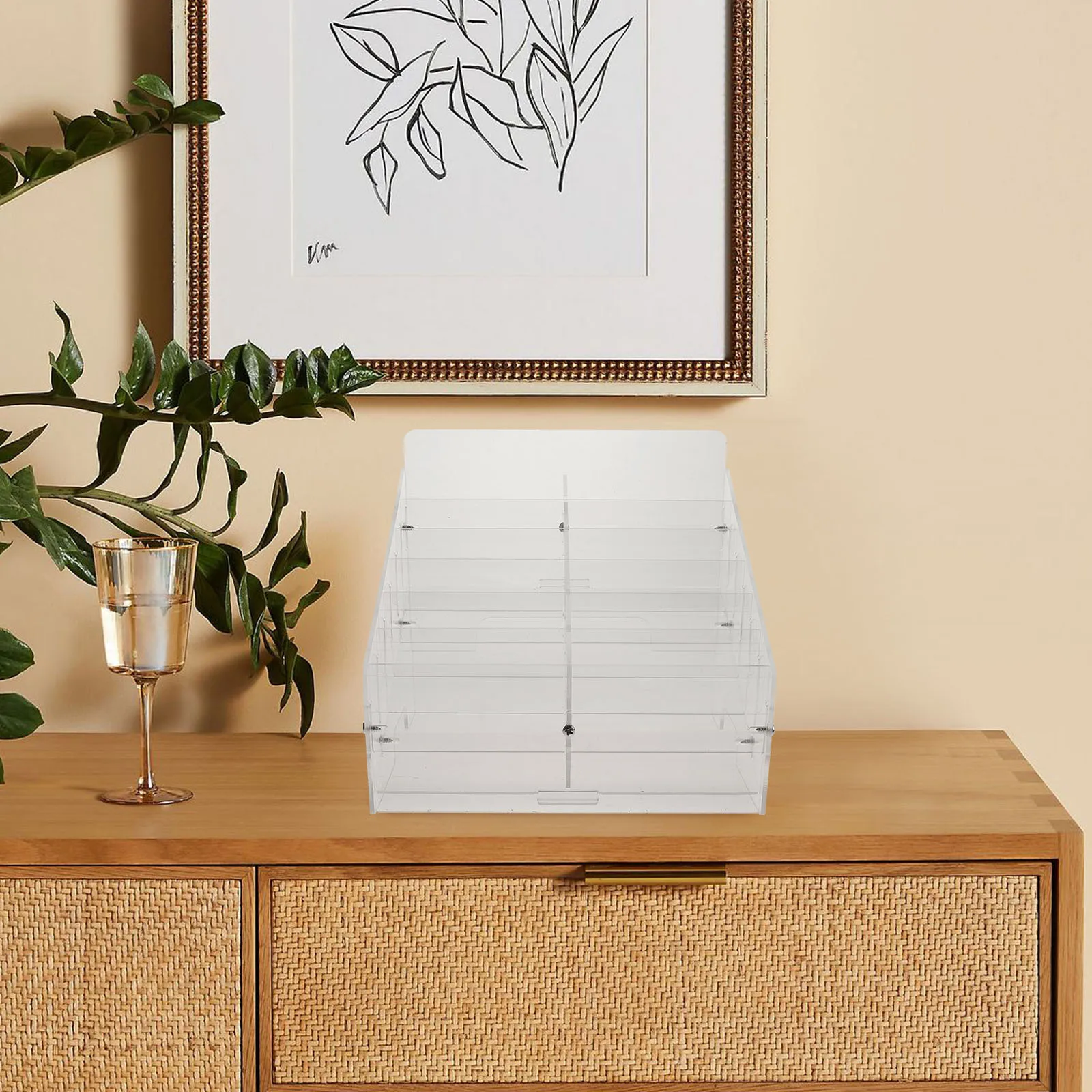 

Compact Phone Storage Box Acrylic Multi-Slot Organizer for Office Desk Neatly Arranges Phones Cards and Small Essentials