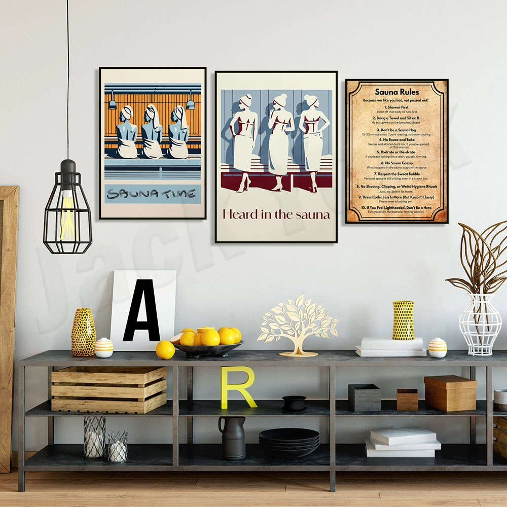 Funny sauna rules sign for spa, three women in sauna, sauna time, spa wall art, sauna poster, bathroom decor