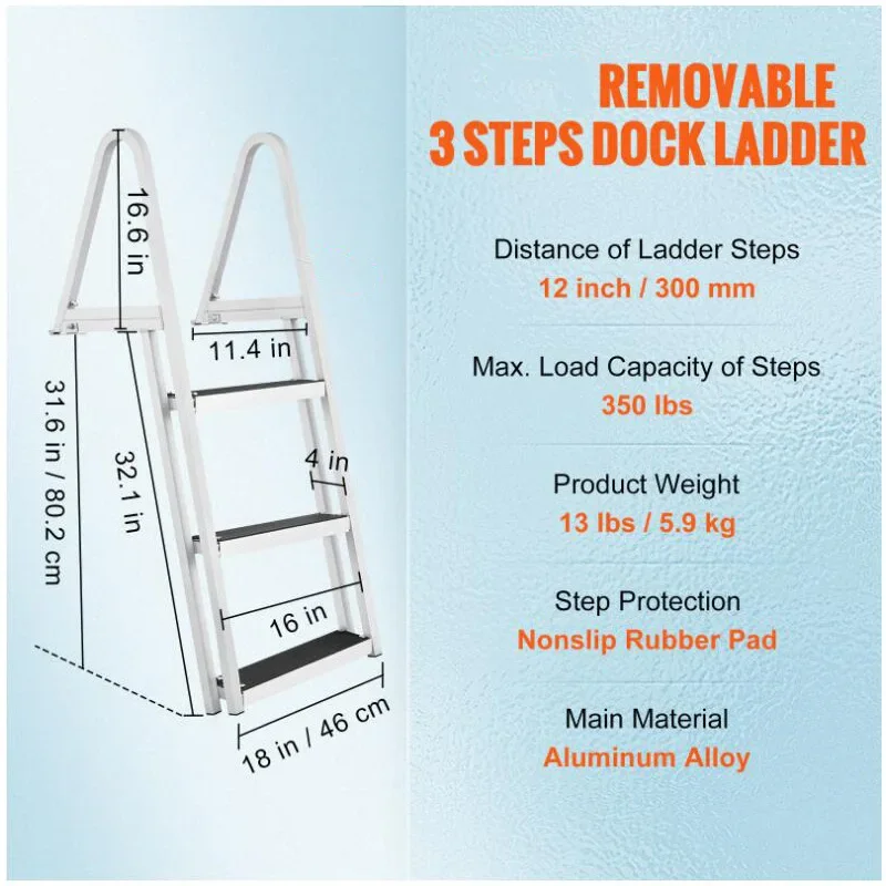 

New Stainless Steel Aluminum Double Handrails Removable Dock Ladder Non-slip Corrosion Resistant Swimming Pool Stairstool