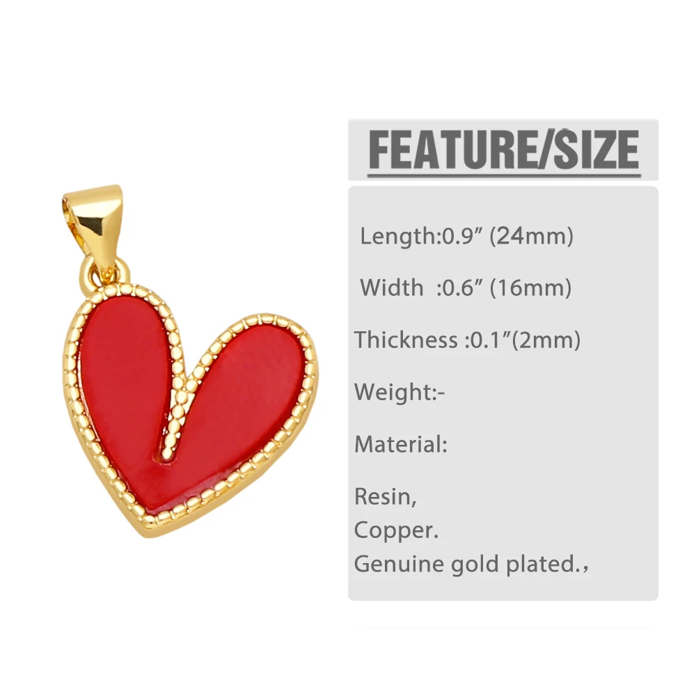 OCESRIO Trendy Multicolor Resin Heart Pendant for Necklace Copper Gold Plated Heart Jewelry Making Supplies Wholesale pdta972