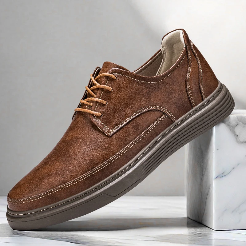 Sepatu Oxford Bersirkulasi Berlubang Musim Panas Pria Merek 2025 Sepatu Kasual Penambah Tinggi Kulit Sapi Nyaman Pria Kualitas Tinggi