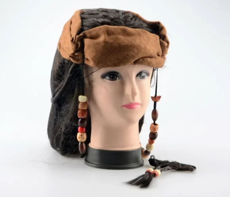 Men Cosplay Captain Jack Costume Props for Adult Unisex Pirate Sparrow Wigs Hat of The Caribbean Halloween Accessories Dress Up