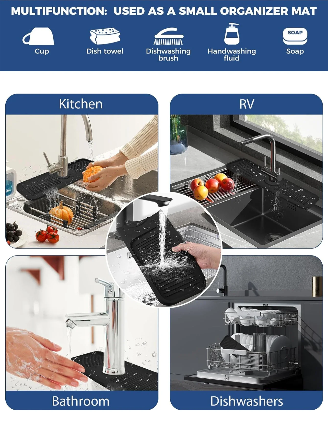 Kitchen Silicone Sink Faucet Mat Splash Guard for Sink Faucet Absorbent Sink Protectors Mat Kitchen Gadgets