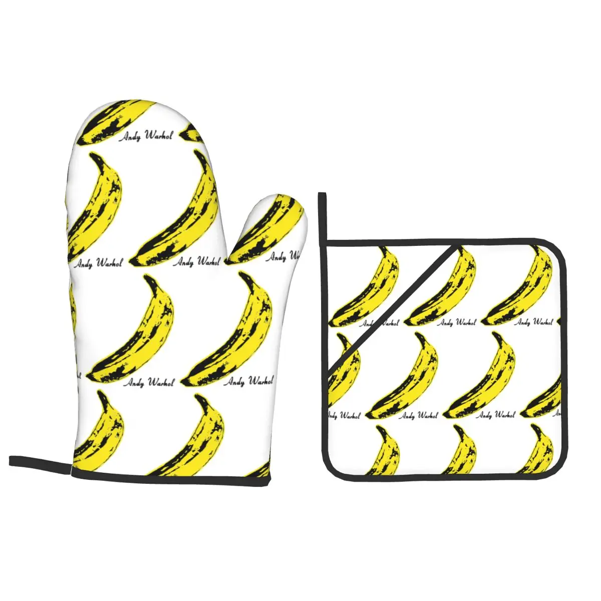 Andy Warhol Sunset Cat Cattle Banana Oven Mitts and Pot Holder Sets of 4 for Baking Cooking Grilling Resistant Non-Slip Gloves