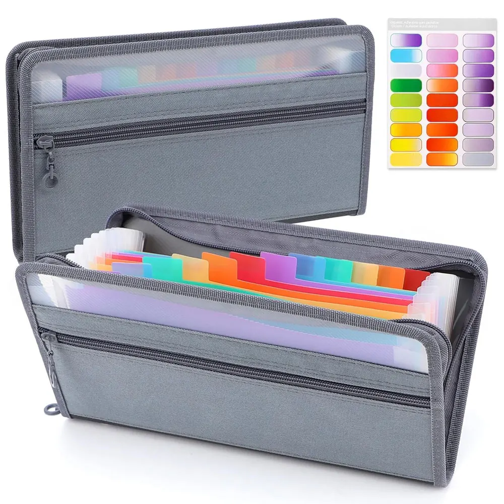 

Small accordion-style document organizer with secure zipper, 13 expandable pockets, and a pen pocket on the front.