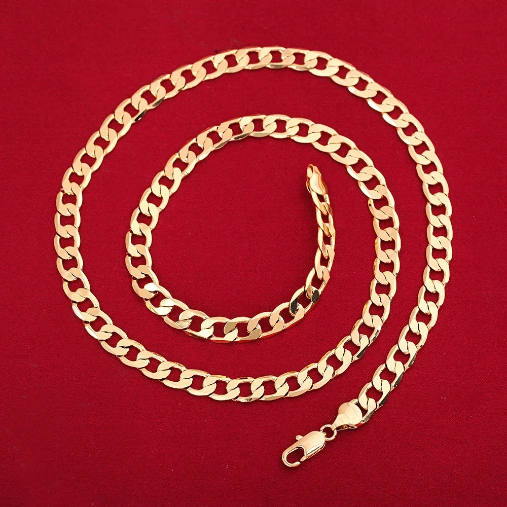Wholesale 925 Sterling Silver 18K Gold Color Classic 6MM Chain Bracelet Neckalce for Women Men Wedding Jewelry Set