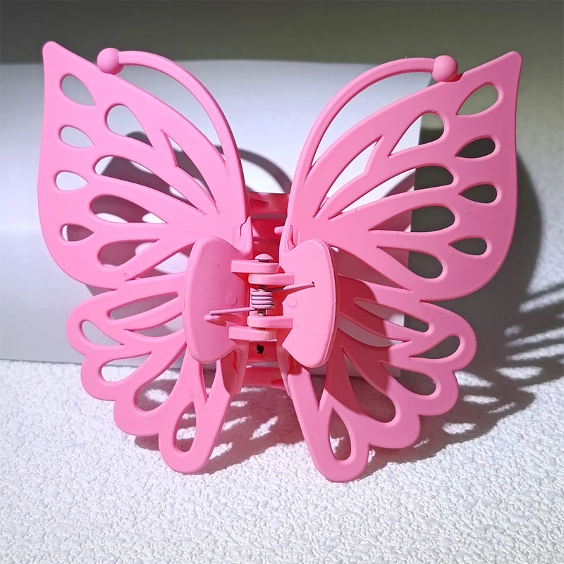 9 cm Süße Frauen Mädchen Junge Mode Geschenk Zurück Kopf Clip Haarnadel Candy Farbe Einzigen Schicht Hohl Flügel Antenne Schmetterling haar Klaue – Detail 10