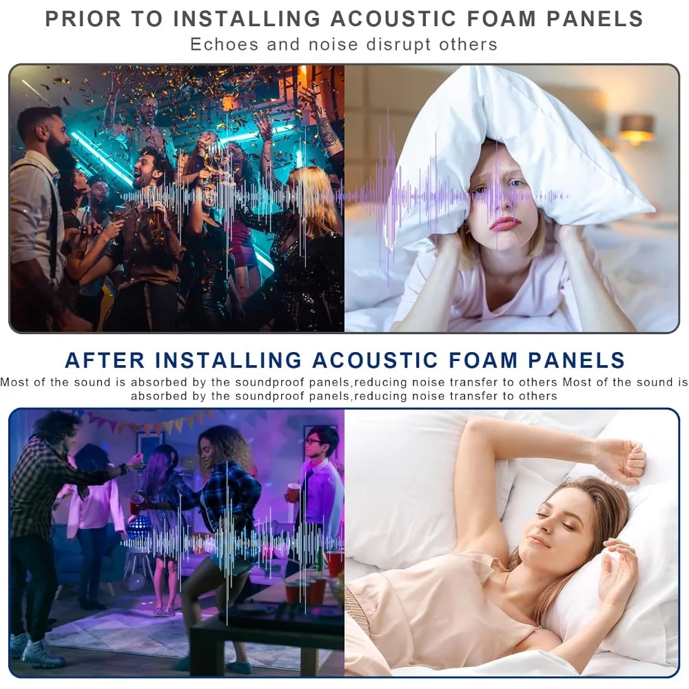 Paneles de espuma acústica, 48 x 24 x 2 pulgadas, paquete de 4 paneles de pared de espuma insonorizados, estudio con cancelación de ruido de alta densidad para absorber el eco