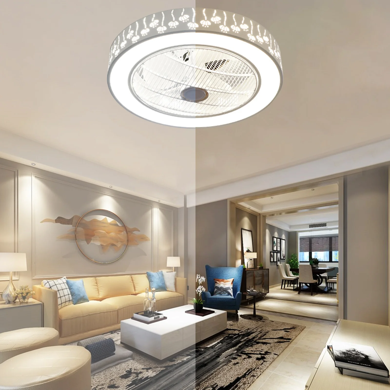 Modern Ceiling Fan Light Dimmable LED Light w/ Remote Control 3Type Chandelier Lamp Flush Mount Chandelier