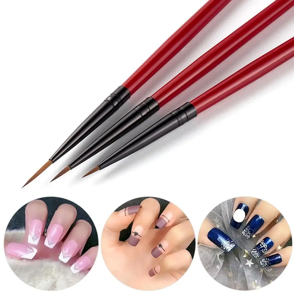 3pcs/set Nail Art Liner Painting Brush Thin Stripe Line Drawing Pen DIY UV Gel Tips French Design Manicure Tools