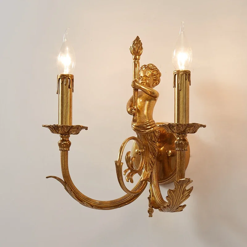 #Light luxury angel wall lamp European retro pastoral villa living room bedroom bedside lamp Light luxury French all-copper wall