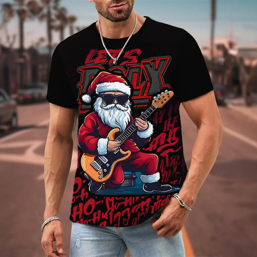 

Funny Christmas T-Shirts For Men 3D Hip-Hop Santa Claus Printed Men Tops Fashion Casual Short Sleeved Street Designer Sweatshirt
