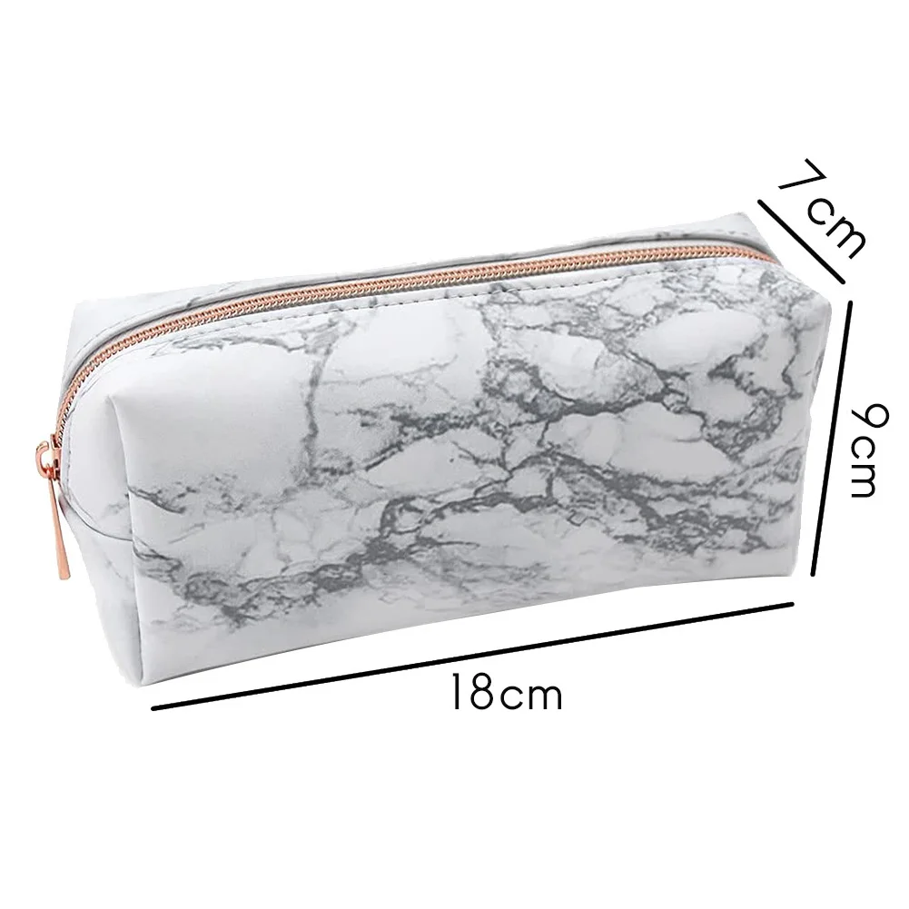 White Marble PU Stationery Pencil Case Pouch Makeup Bag with Rose Gold Zip for Girls Woman's Teenagers