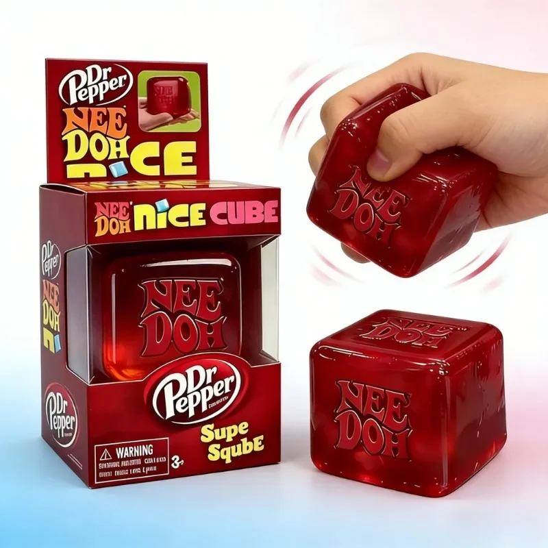 Nee Doh Nice Cube Super Squeeze Sensory Fidget Toy, Translucent Red Stress Relief Squishy Cube for Kids Adults Anxiety Relief