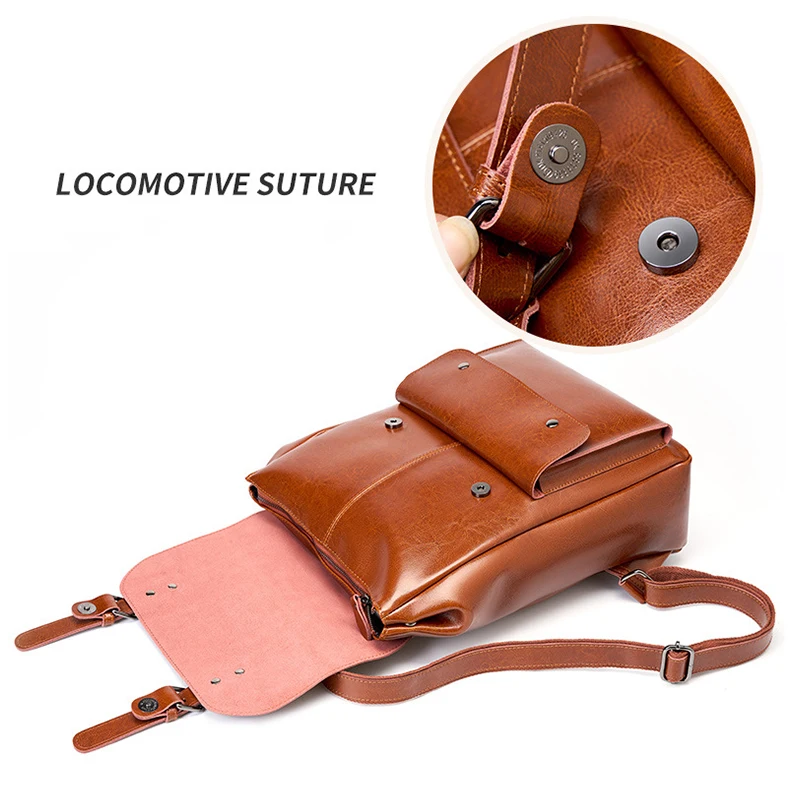 Genuine Leather Backpack for Women Vintage Preppy Style Backpacks Girls Fashion Cowhide School Bag Student Computer Bags 2300