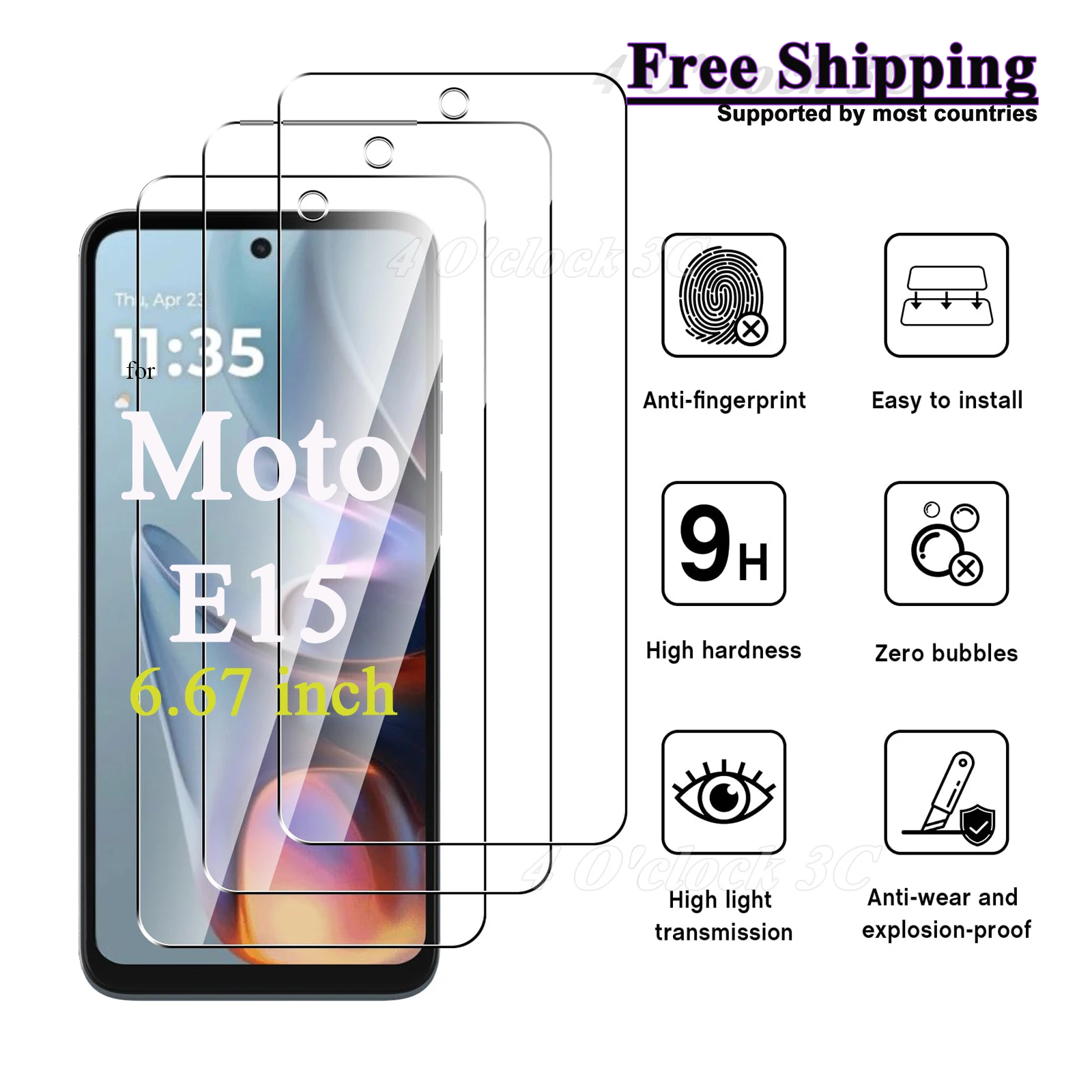 

For Motorola Moto E15 6.67 inch Screen Protector Tempered Glass Crystal Mica 9H HD Clear Transparent