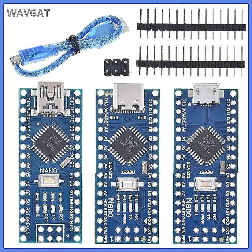 WAVGAT Nano 3.0 Arduino Board with Bootloader, CH340 USB Driver, ATMEGA328P MCU 16Mhz - Compatible with Arduino Nano Projects