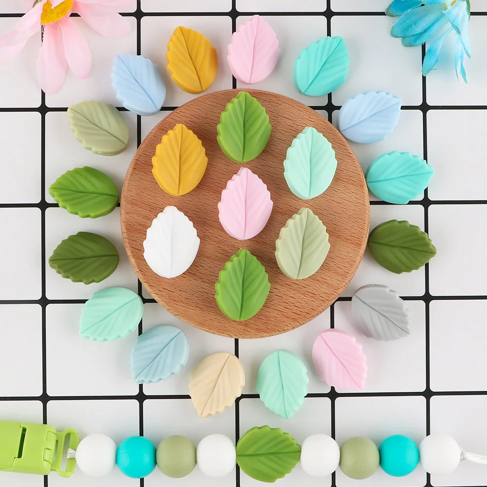 Sunrony 10pcs Mini Leaf Flower Silicone Beads For Jewelry Making Food Grade DIY Pacifier Chain Necklace Accessories