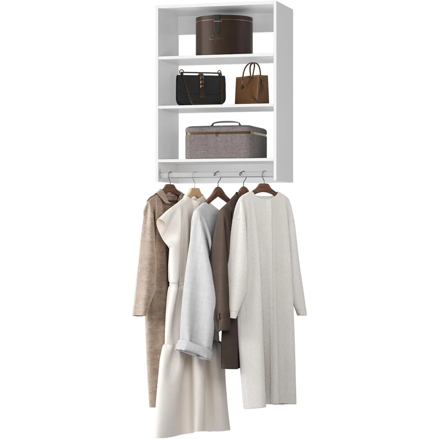 Medium Double Hanging Closet Unit, Modular Closet System, Wood Closet System Organizer with Storage for Walk In Closets, Clothing Rack Closet for Hanging Clothes, Bedroom, White, 28.5