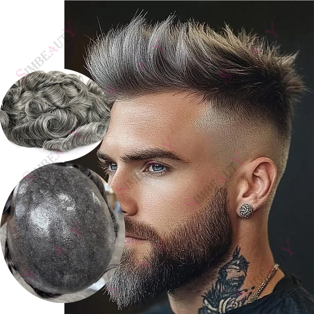 วิกผมผู้ชาย ผมแท้แบบอินเดีย เรมี่  ฐาน PU บางเฉียบ 0.1 มม. แบบฉีด  สีดำเทา 1B40 1B50 1B80 สำหรับผู้สูงอายุ