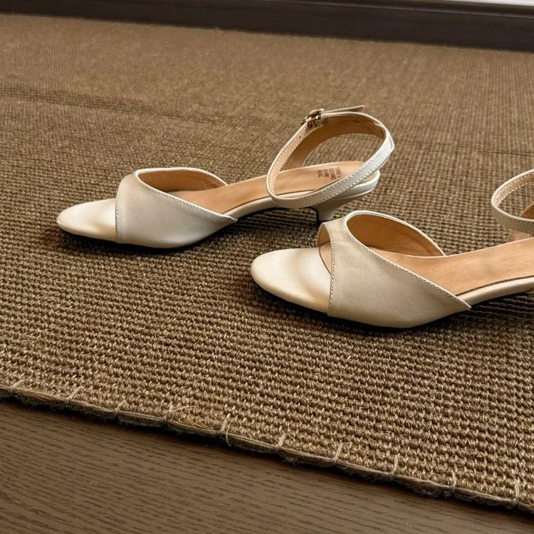 Sandals for Women 2026 Summer Soft Leather Plus Size Thick Heel Straight Buckle Strap High-heeled Sandals Women's Heels Women