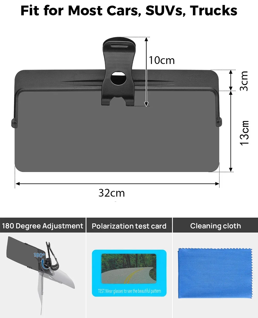 Universal Car Sun Visor Rotatable Adjustable Anti-Dazzle Anti-UV Polarized Sunshade Plate Clear Vision SUVs Trucks Accessories