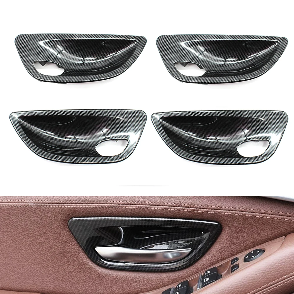 Carbon Fiber Interior Door Panel Opening Handle Bowl Cover Trim Replacement For BMW 5 Series F10 F11 520i 523i 525i 528i 535i