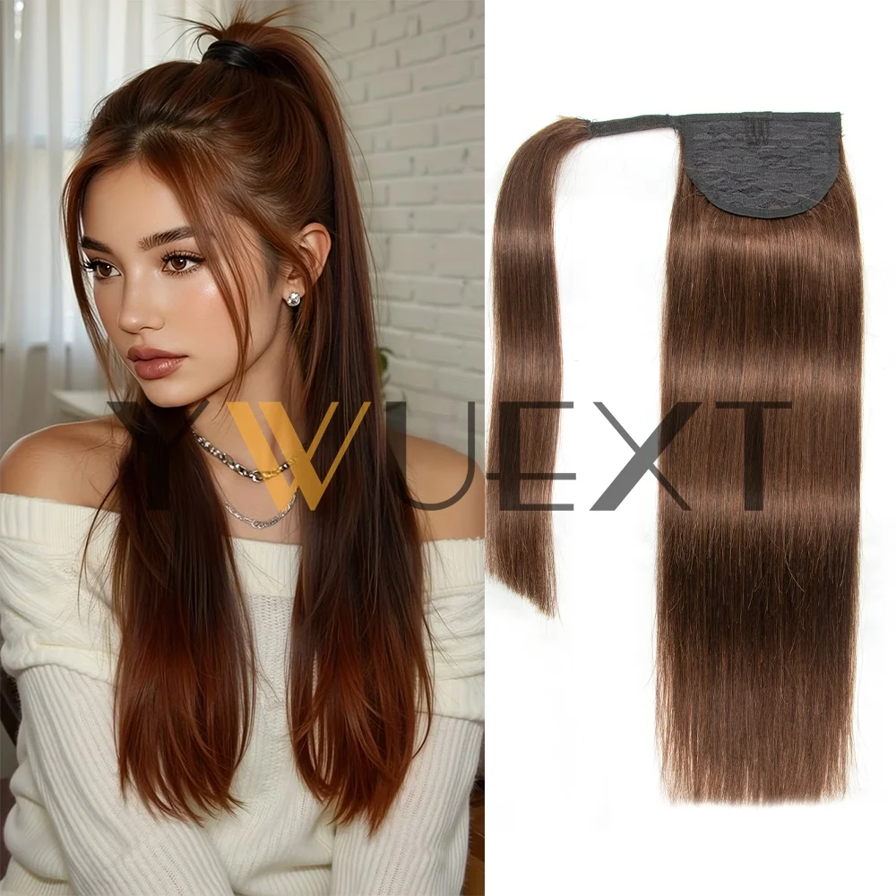 YWUEXT Straight Human Hair Ponytail Extensions 40-60g Straight Virgin Natural Brazilian Remy Wrap Clip In Hair Extensions