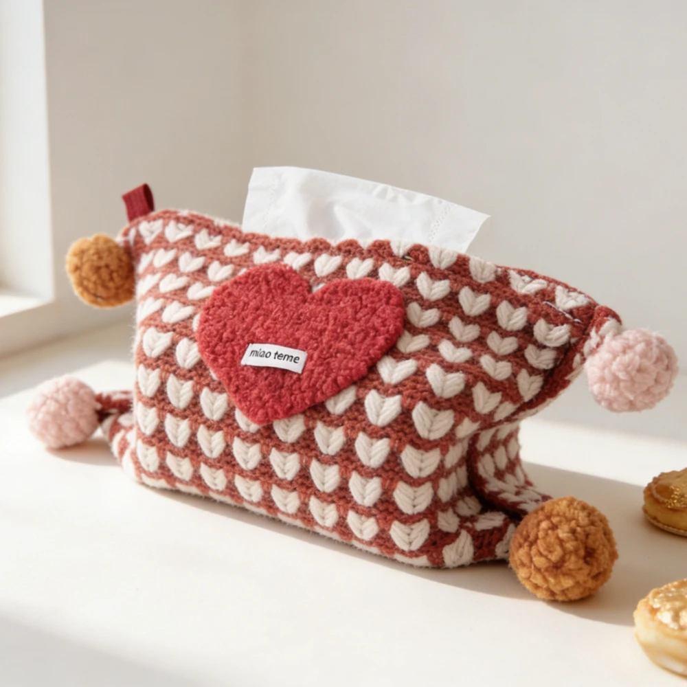 Love Heart Knitted Toilet Paper Bag Bedroom and Living Room Paper Towel Drawer Large Paper Towel Holder Home Fashion Tissue Box