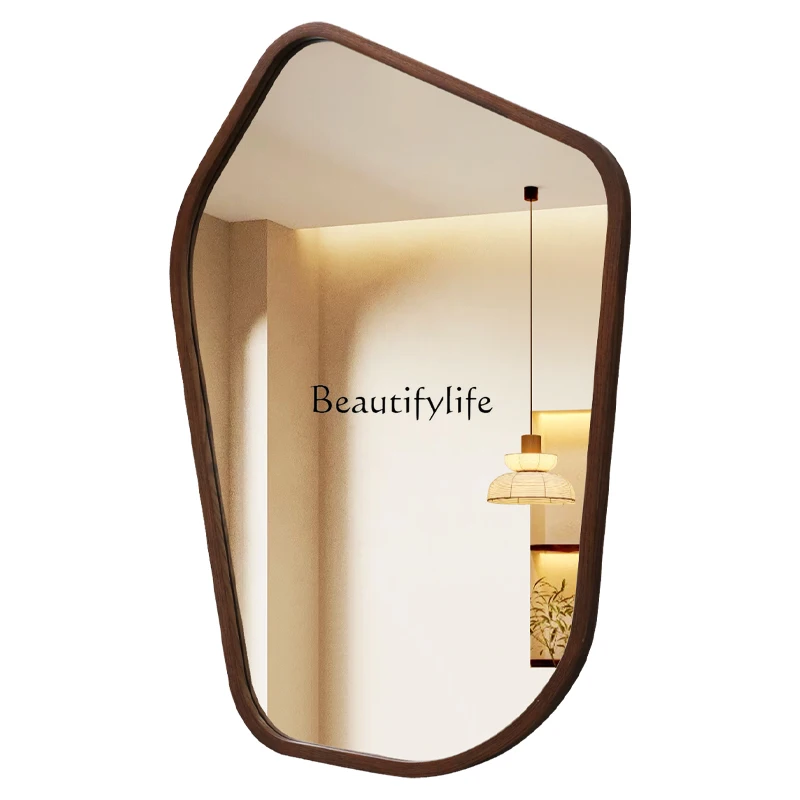 

Irregular solid wood smart bathroom mirror New Chinese bathroom with lamp anti-fog touch screen mirror