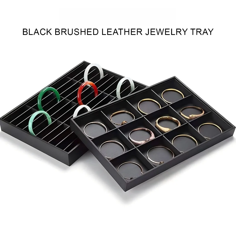 Black Brushed Leather Jewelry Tray Multi-grid Organizer for Bracelet Ring Watch Necklace Storage Display Tray with Reversible