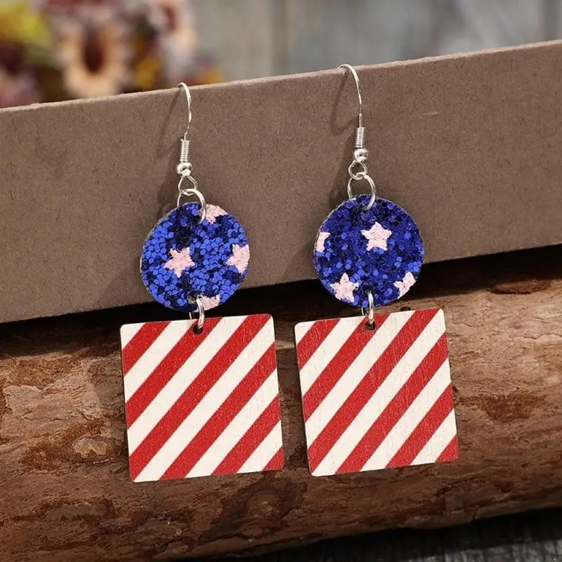  Unique Multilayer Print Earrings Showcasing American Pride Casual Wear