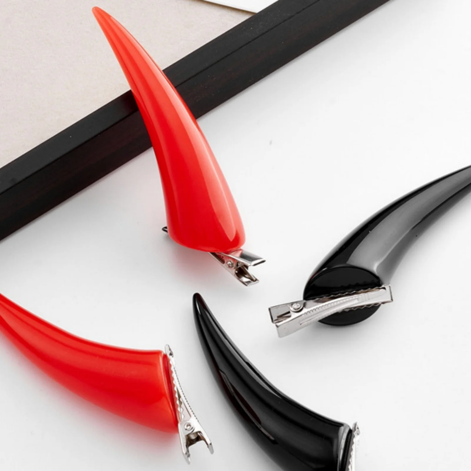 2PCS Dark Gothic Teufel Horn Rand Zange Haar Halloween Kostüm Cartoon Schwarz Haar Zubehör Haar Clips Casual – Detail 6