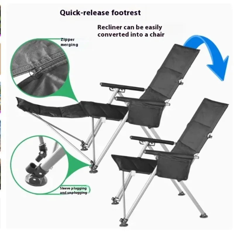 Outdoor Adjustable Modern Square Fishing Chair Camping Folding Foot Sitting Dual Use Lunch Break Beach Lounger Iron Frame