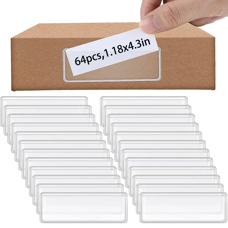 

4/60Pcs Clear Self-Adhesive Label Bag Shelf Tag Pocket Identification Card Transparent Classification Warehouse Storage Organize