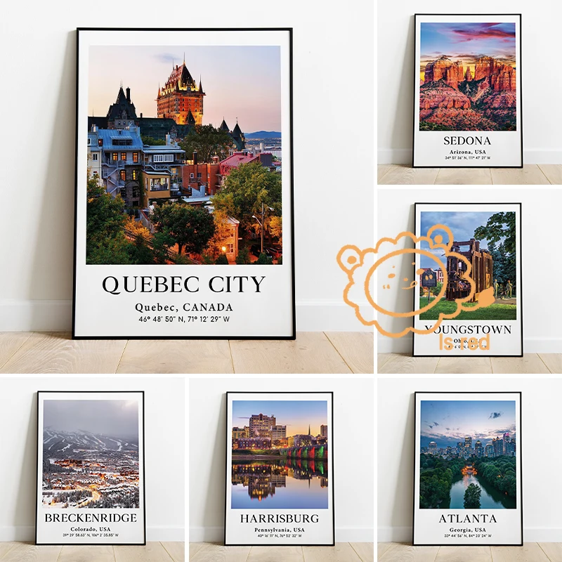 NORTH AMERICA Poster Landscape art images Quebec City Youngstown Canvas printing Home Room wall decoration frameless painting